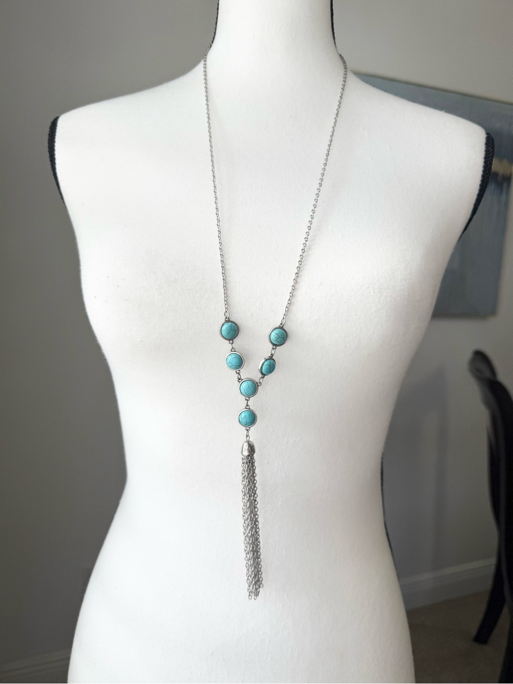 Rural Heiress blue Paparazzi necklace Silver Tone Chain Neclace